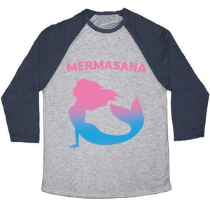 Mermasana Parody White Print Unisex Tri-Blend <b>Baseball</b> <b>Tee</b> - Product Image 2