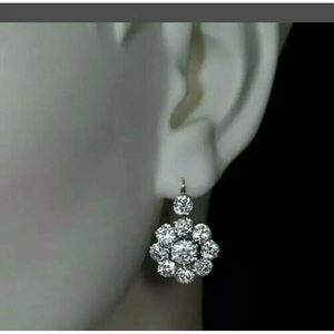 925 <b>Silver</b> Gold Plated 2.0Ct Floral Design <b>Stud</b> Earrings Antique Cluster Moissanite Women's Trendy - Product Image 5