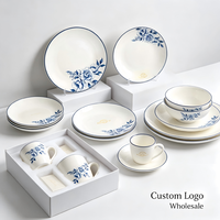 Service de vaisselle floral pour la maison, la cuisine, la salle à manger, le restaurant, assiette, bol, tasse en céramique bleue et blanche, vaisselle en porcelaine, cadeau