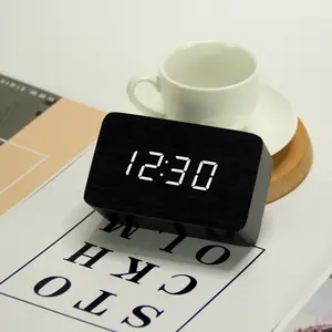 EMAF House Decoration LED Digital Cube Preciser Function Wooden Table Desk Alarm Clock Kids Wooden Alarm Table Clock