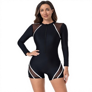 STOCK Women's Animal Print Long Sleeve Rash Guard One-Piece Surf Sport <b>Swimsuit</b> with Shorts Plus Size Waterproof XS-2XL - Product Image 2