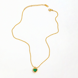 Collana Joolim Jewelry con Pendente a Cuore in Acciaio Inossidabile Placcato <span class=keywords><strong>Oro</strong></span> 18K <span class=keywords><strong>e</strong></span> Zircone Verde, Catena a Grani, Collane Trendy da Donna - Product Image 2