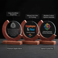 Trophée Rond en Cristal K9 avec Cadre en Bois Massif, Vierge pour Gravure Laser DIY, Récompense Écologique pour Partenaire de Reconnaissance - Vente en Gros