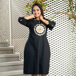 Robe élégante et durable à col rond, courte, ornée de mandalas, vêtements décontractés pour femmes - Product Image 5