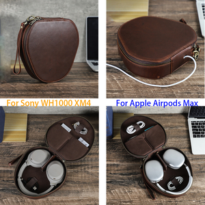 Estuche portátil de cuero de grano completo para auriculares Sony WH1000XM4/<span class=keywords><strong>AirPods</strong></span> <span class=keywords><strong>Max</strong></span>, organizador de viaje con bolsillo para accesorios y puerto de carga - Product Image 4
