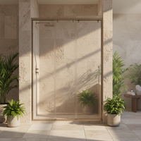 Partisi Kamar Mandi Kaca Ultra-sempit Tiga Bagian dengan Pintu Geser Berbingkai Finishing Gunmetal Brushed untuk Pemisahan Area Kering/Basah