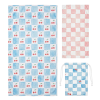 Custom Sand Free Beach Towel Cute Cherry Checkerboard Pattern Microfiber Travel Quick Dry Pool Towels for Adults with Bag