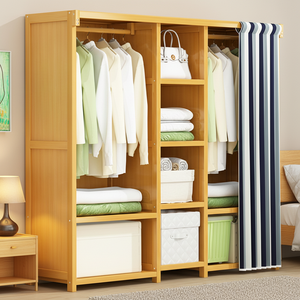 <span class=keywords><strong>Armoire</strong></span> en bambou anti-poussière, meuble de chambre moderne et simple, avec <span class=keywords><strong>porte</strong></span> en tissu, rangement et <span class=keywords><strong>porte</strong></span>-manteau - Product Image 2