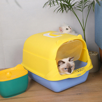 Bac à litière pour chat en plastique blanc et bleu, couvert et fermé, grande taille, accessoires pour animaux de compagnie, vente en gros