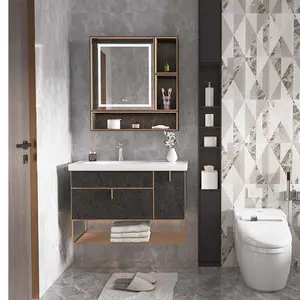 Avrupa lüks stil siyah banyo makyaj dolabı mobilya havzası ev için