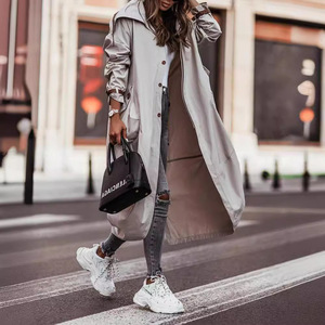 Giacche Casual grandi risvolti e lungo <span class=keywords><strong>trench</strong></span> per <span class=keywords><strong>donna</strong></span> tasche giacca a maniche lunghe - Product Image 3