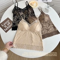 Prix usine OEM : Camisole élégante en dentelle et maille transparente, à bretelles spaghetti, avec bonnets fixes et rembourrés, pour soirées, sorties nocturnes et rendez-vous galants
