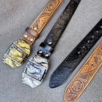 Ceinture de style cowboy vintage sculptée, avec boucle lisse en alliage et clip pour briquet, imprimée par transfert thermique à motif cheval western animalier, nouveau style