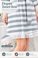 Peignoir à franges rayé personnalisé en coton éponge avec col châle, robe de spa et de villégiature, fabricant en gros pour marques privées