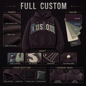 Sudadera con Capucha de 450GSM 100% Algodón, Corte Holgado, Lavado Vintage, Apliques de Chenilla, Perlas y Diamantes de Imitación, Fabricante de Ropa Urbana de Lujo Personalizada, OEM ODM - Product Image 4