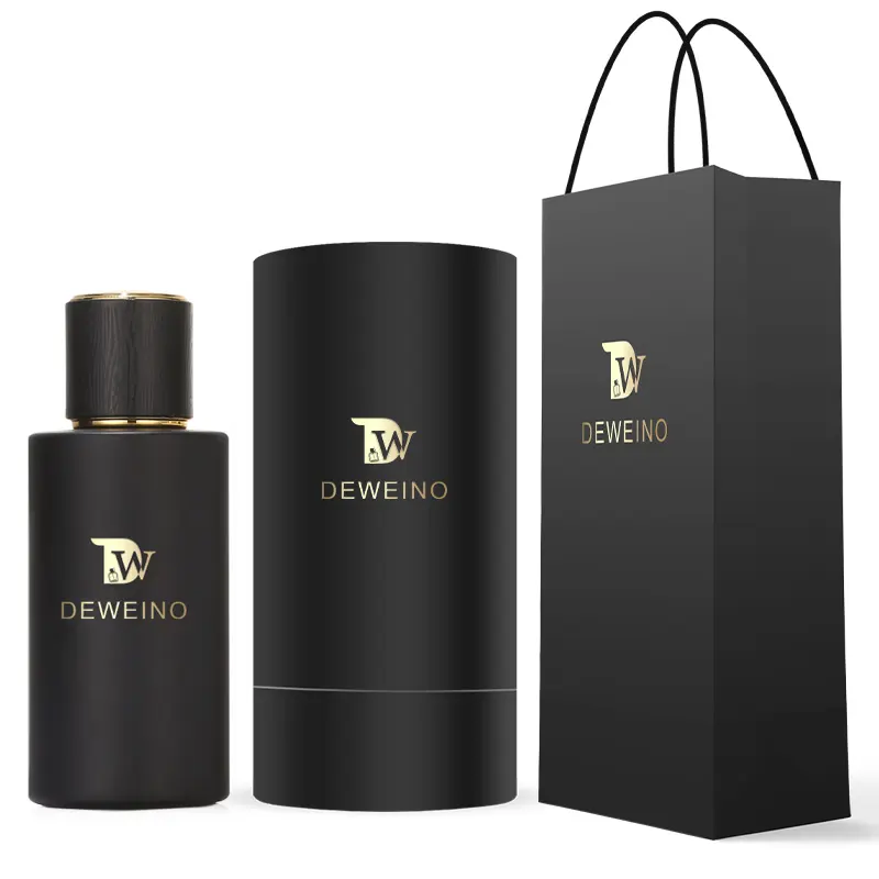 Botol parfum kaca silinder kosong 50Ml botol parfum kaca hitam dengan kemasan kotak