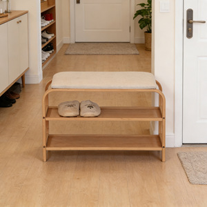 Double Layer Shoe Bench With <b>Cushion</b> <b>Storage</b> Rack For Entryway Foyer 70x30x46cm - Product Image 4