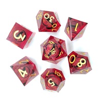 Ensemble de dés polyédriques en résine transparente faits à la main avec des inclusions d'œil de dragon, bords tranchants, 7 pièces, dés de jeu de rôle de table avec emballage en sac PE