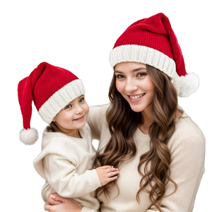 DDP Family Matching Christmas Knitted Pompom Red Beanie Baby and Mom Santa Hat Cap Xmas Parent-Child Hat Santa Crochet Hats - Product Image 1