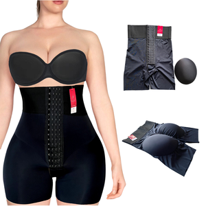 Plus-size High-waisted Shapewear <strong>Pants</strong> <strong>with</strong> Crotch Zipper Three-row Hooks for Tummy Control Bbl Shapewear <strong>with</strong> Hip and <strong>Bum</strong> <strong>Pad</strong> - Product Image 1