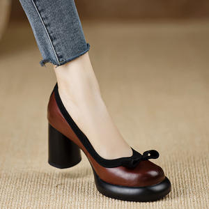 Escarpins à bout pointu et bride cheville, talons carrés, en cuir véritable, antidérapants, imprimés colorés, pour femme, chaussures de mariée d'été - Product Image 1