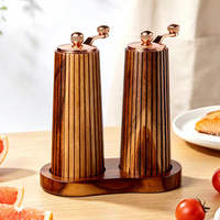 Moulin à poivre et salière en bois d'acacia durable et écologique à manivelle, moulin à épices en bois massif pour la cuisine occidentale