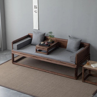 Nouveau canapé-lit inclinable en bois massif chinois pour centres commerciaux et hôtels, idéal pour petits appartements, design zen à tenons et mortaises, trois places, couleur noyer