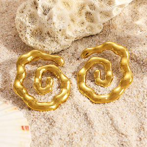 Spiral Pattern Drop <b>Earrings</b> 18k <b>Gold</b> Plated Stainless Steel Party Fashion <b>Dangle</b> <b>Earrings</b> - Product Image 1