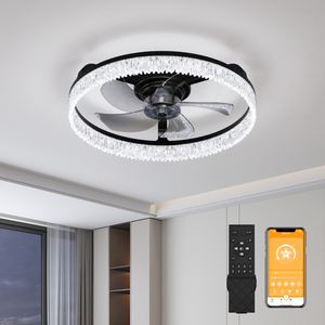 พัดลมเพดานคริสตัลทันสมัยพร้อมไฟ LED สีดำแบบโปรไฟล์ต่ำสำหรับตกแต่งบ้านห้องนั่งเล่น - Product Image 1