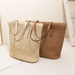 Borsa da spiaggia con design di lusso fatta a mano all'uncinetto con borsa da spiaggia di design in paglia di grande capacità