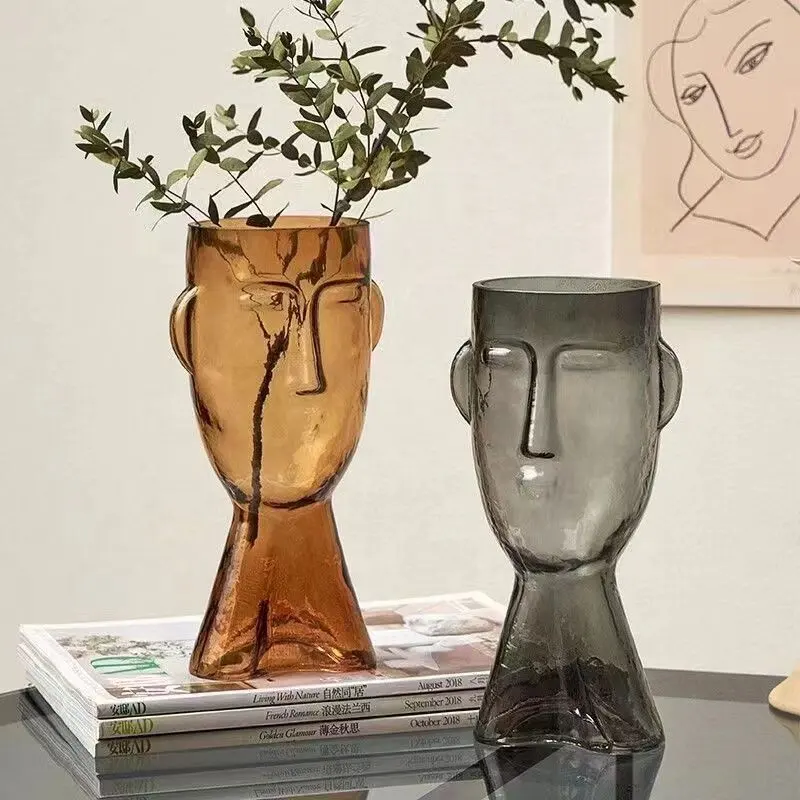 Face Art Glasvase Hydro ponik Blumen grüne Pflanze getrocknete Blumen nach Hause kreative Arbeits platte europäische Glas Vaselass Vase