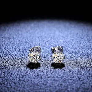 Perfect Gemstone Moissanite Diamond 925 Sterling Silver 18k Gold Plated Solitaire Stud Earrings Destiny Jewellery
