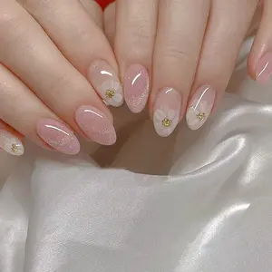 24 cái/bộ với keo đầy đủ Bìa Nail Mẹo Báo Chí trên Med móng tay tự làm móng tay hình bầu dục đầu móng tay giả màu hồng hạnh nhân tạo