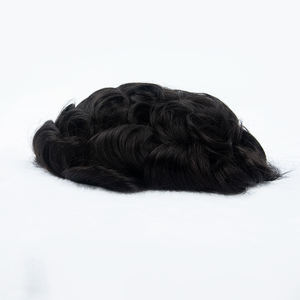 En gros Prothèse capillaire pour hommes en cheveux humains vierges indiens, ondulation naturelle, avec dentelle suisse et clips, pour revendeurs - Product Image 1