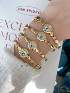 Pulsera Bohemia de mano con ojos turcos azules coloridos, pulsera apilable para mujer - Product Image 3