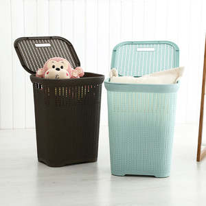 <span class=keywords><strong>Panier</strong></span> <span class=keywords><strong>à</strong></span> <span class=keywords><strong>linge</strong></span> avec couvercle, style rotin, en plastique, grande capacité, ventilé - Product Image 6