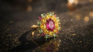 New Top selling 18K Yellow <b>Gold</b> Pink Tourmaline & Multi-Sapphire <b>Cocktail</b> <b>Ring</b> Elevate your style with this vibrant MultiStone - Product Image 4