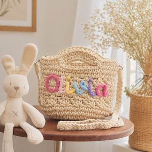 Personalized Girl Name <b>Crochet</b> Bag, Hand-Crocheted Cotton Yarn <b>Handbag</b>, Detachable Crossbody Strap, Built-In Top Handle - Product Image 4