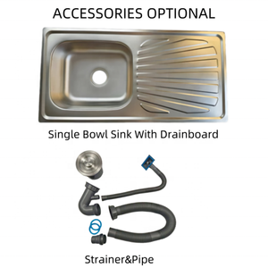 Évier de cuisine à bol unique en acier inoxydable 9643 avec égouttoir et complet avec crépine - Product Image 6