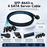 Mini SAS HD 36Pin SFF-8643 Ke 4 SATA 7Pin Kabel HDD SSD 12Gbps Pusat Data Workstation Ekspansi Penyimpanan Kabel Splitter