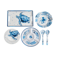 MUW Bestwares OEM Custom Blue Sea Turtle Octopus A5 Shatterproof Tray Plates Bowls Restaurant Melamine Dinnerware Set