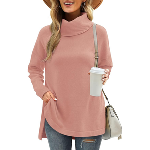 Pull côtelé décontracté pour femme | Haut pull à manches longues en tricot doux pour vêtements quotidiens, de bureau et de vacances | Étiquette personnalisée disponible - Product Image 1