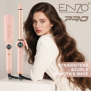 <span class=keywords><strong>ENZO</strong></span> Salon <span class=keywords><strong>Barber</strong></span> Custom logo Plancha De Cabello Ion Negativo Electric Pink 2 en 1 Plancha De Pelo y Rizador Set - Product Image 2