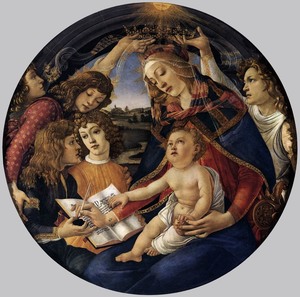 Riproduzione del Famoso Dipinto ad Olio 'La Madonna del Magnificat' di Sandro Botticelli per Decorazione Murale Domestica - Product Image 1