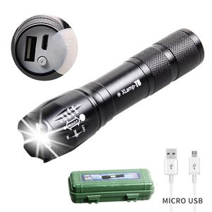 XLamp T6 <b>LED</b> Flashlight 10W Aluminum Alloy <b>Rechargeable</b> USB Charging Tactical <b>Torch</b> Light - Product Image 1