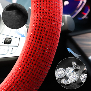 Universal 38cm 15 pulgadas lujo brillo Rhinestone brillante diamante cristal cuero mujeres coche <span class=keywords><strong>volante</strong></span> <span class=keywords><strong>cubre</strong></span> - Product Image 3
