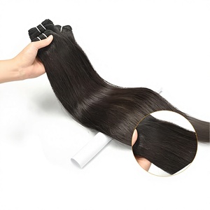 Extensions de <span class=keywords><strong>cheveux</strong></span> humains brésiliens Remy micro-lisses à coudre, trame nouée à la main, 80 grammes, 12 pouces - Product Image 3
