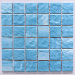 Klasik Biru langit 48*48MM modern mengkilap keramik mosaik ubin untuk kolam renang lantai dinding perbatasan