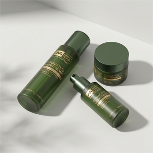 MERRYNEWON Botellas de Vidrio Cosméticas con Forma de Cilindro, Tapa con Bomba, Estampado Dorado, Envases Premium para el Cuidado de la Piel - Product Image 2