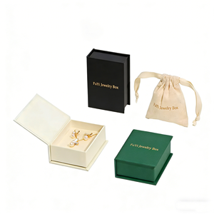 Customized logo Reusable Eco-friendly square Magnetic Closure Jewelry <b>Box</b> Beige Ring Necklace Jewelry Storage Packaging <b>Box</b> - Product Image 1